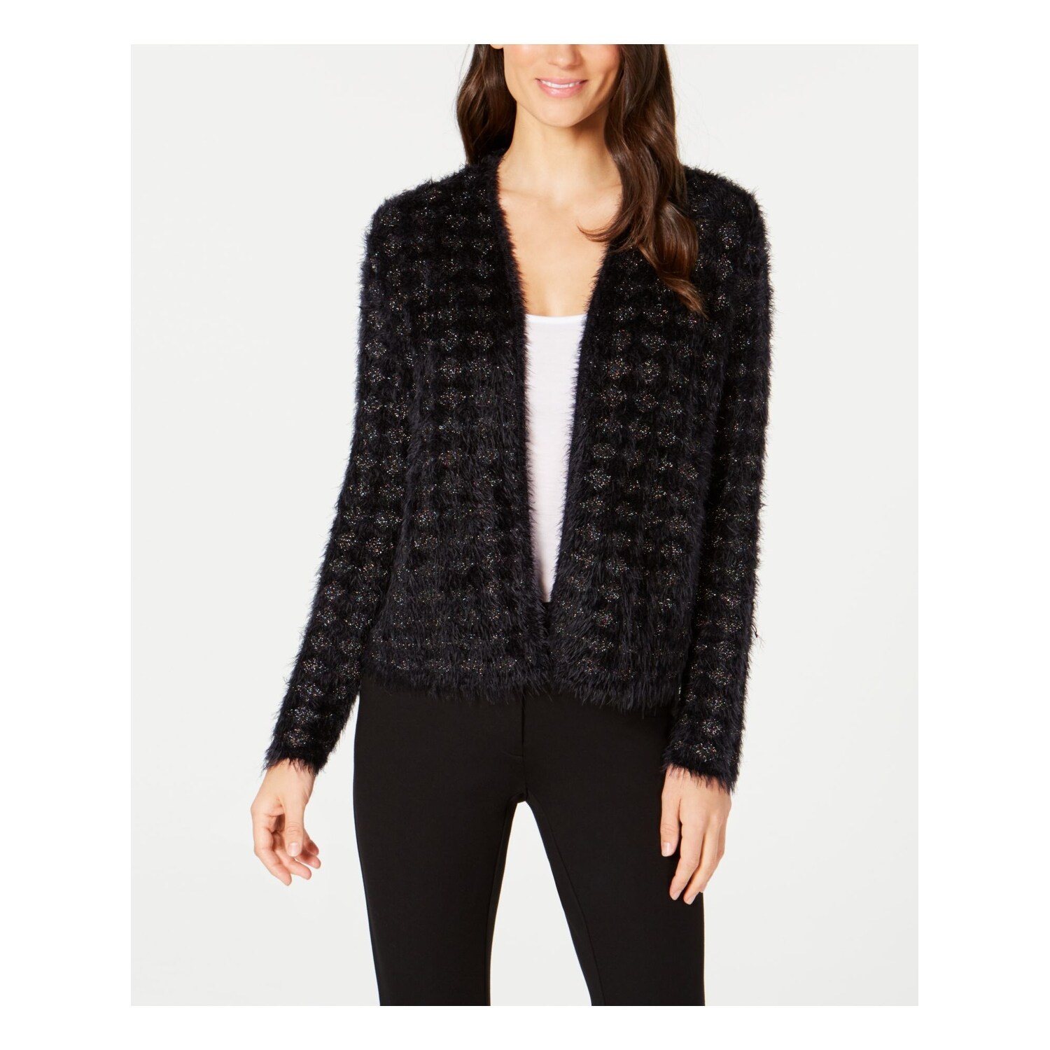 womens black eyelash cardigan