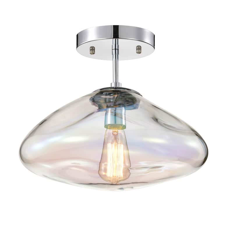Einar Moulded Glass Shade Semi-Flushmount Ceiling Lamp - Chrome-Clear