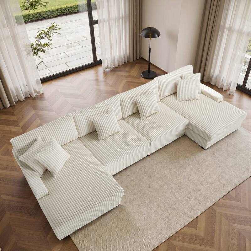 Cotton Flannel 3-Seat Modular Sectional Sofa with Chaise