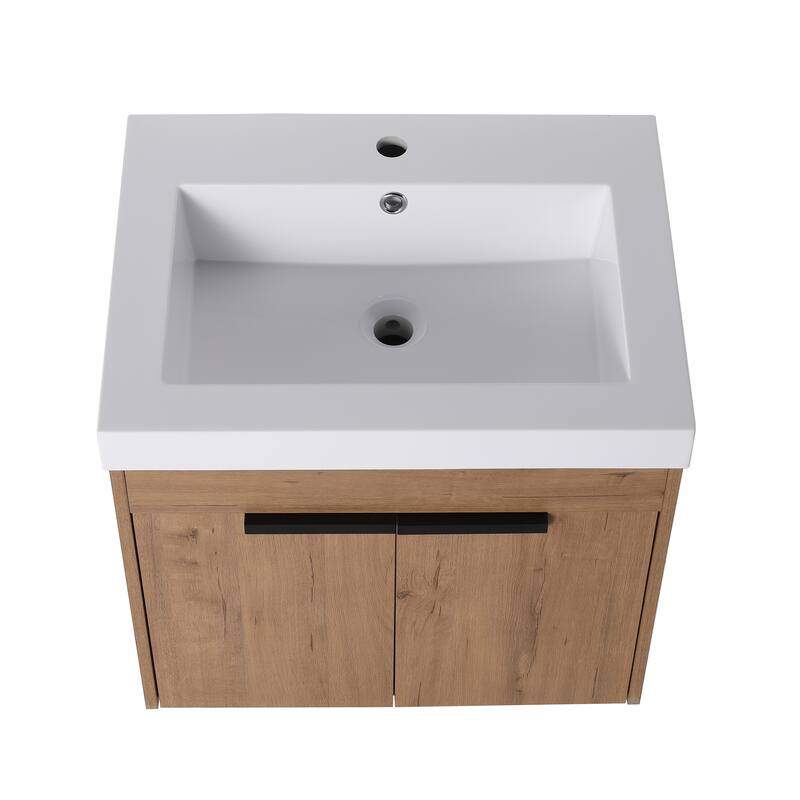 Contemporary 24" Bathroom Vanity with Resin Sink, Soft Closing Doors, Floating Design, Pre-Assembled Cabinet - 23.9in L Plywood