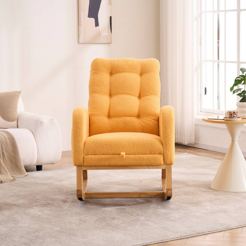 Yellow Accent Rocking Chair with Footrest and High Back