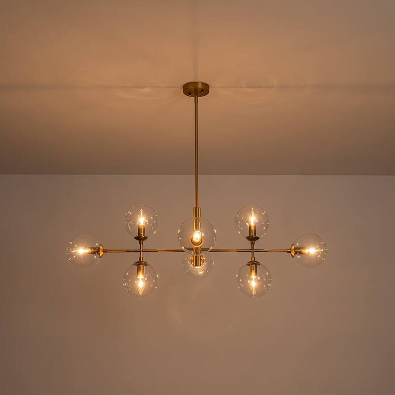 Mid-Century 8-Light Clear Glass Globe Sputnik Island Chandelier