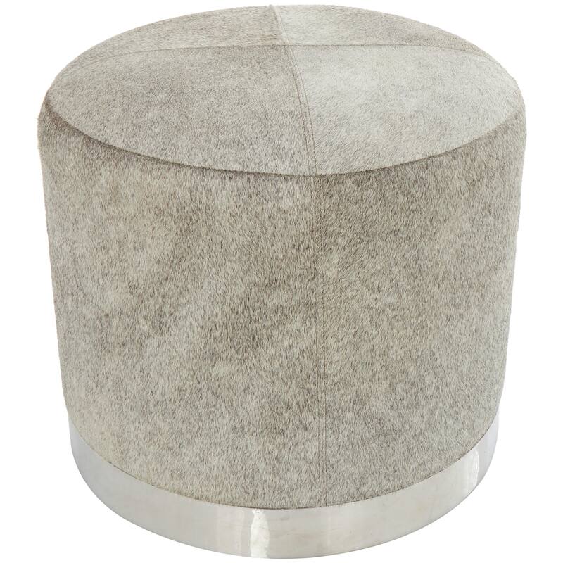 Gray Leather Patchwork Stool with Silver Metal Base