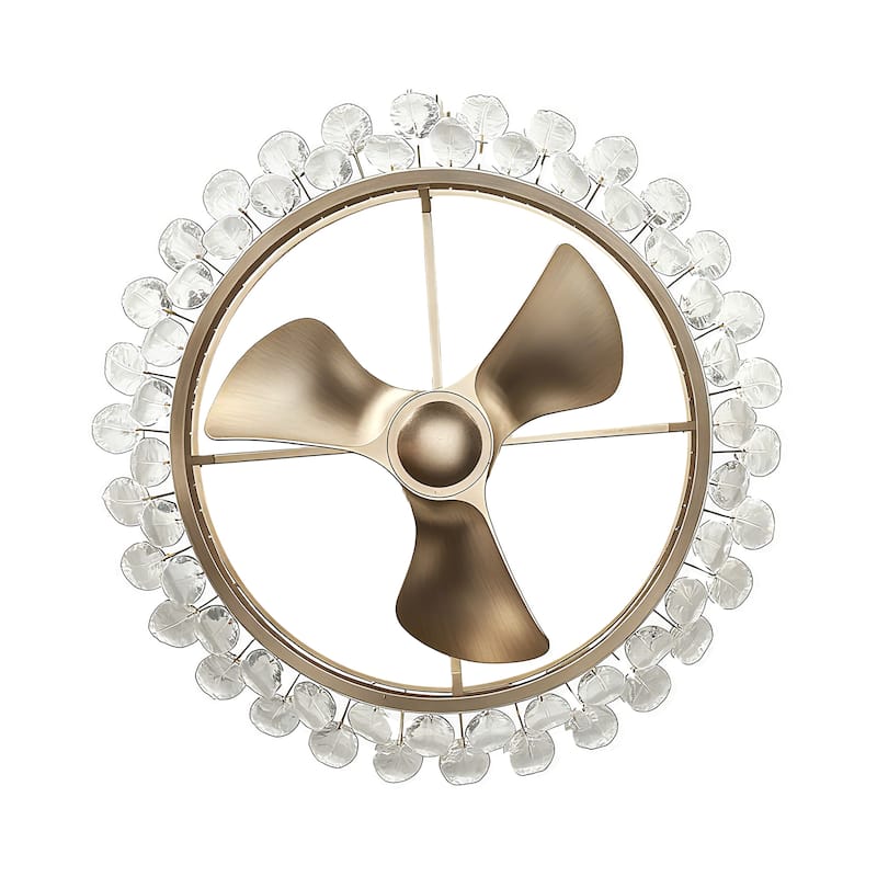 32" Rusted Silver Glass Feather 3-Blade Fandelier Caged Ceiling Fan with Light and Remote