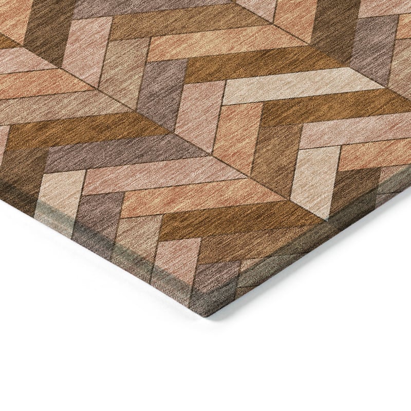 Machine Washable Indoor/ Outdoor Modern Chevron Chantille Rug