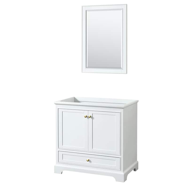 Deborah 36-inch Single Bathroom Vanity, 24-inch Mirror - White, Gold Trim, No Top