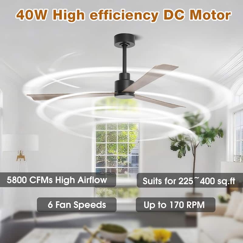 52" Matte Black Industrial Reversible DC Motor Ceiling Fan - 52" L x 52" W x 11.6" H