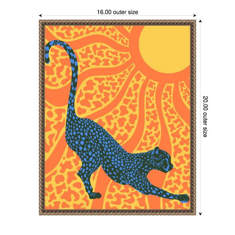 Sunny Stripes Cheetah Stretch by Kintsugi99 Framed Canvas Wall Art - 16 x 20 in