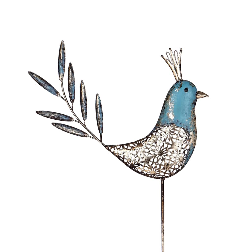 46 in. Blue-Headed Bird Frilly Garden Stake