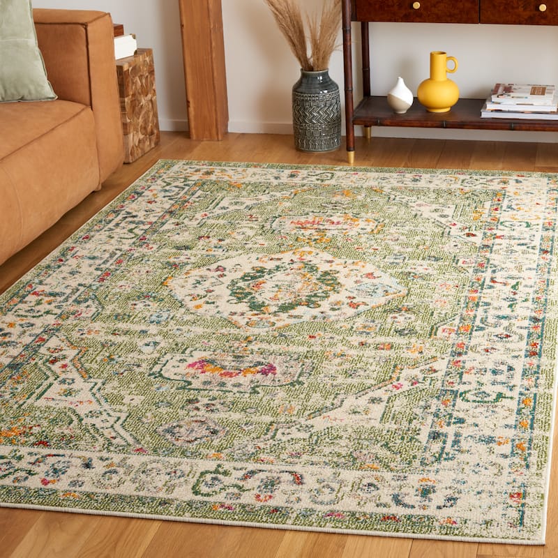 SAFAVIEH Madison Willodean Boho Oriental Distressed Rug - 4' x 6' - Sage/Ivory