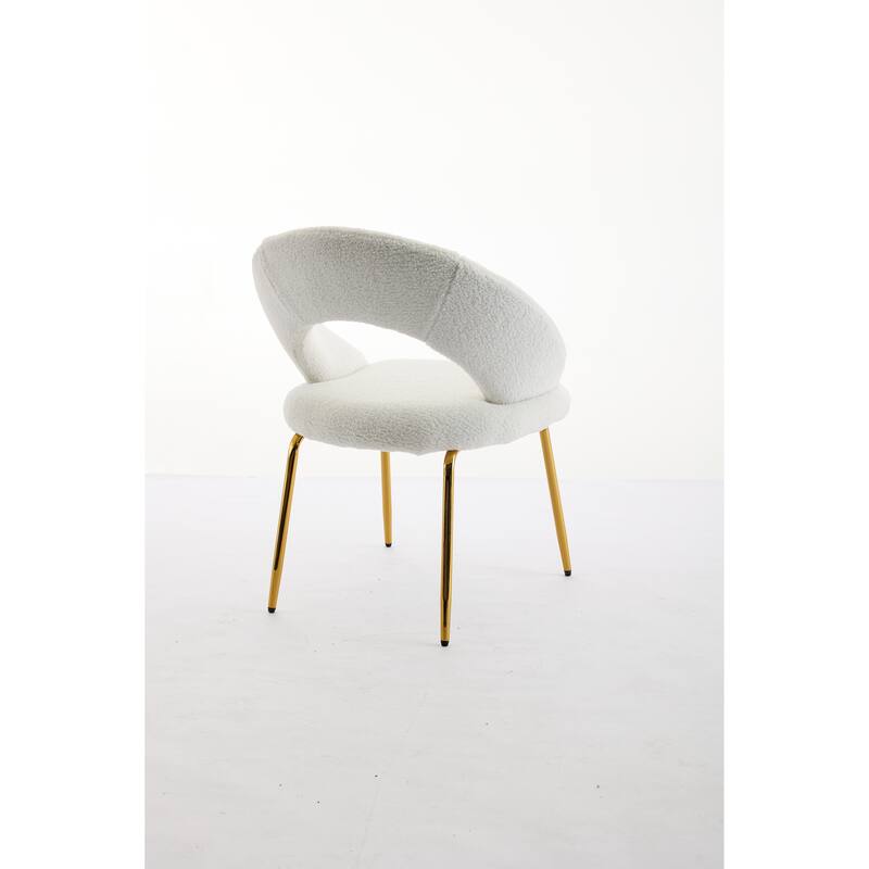 Set of 1 Dining Chairs With Curved Backrest and Golden Metal Legs