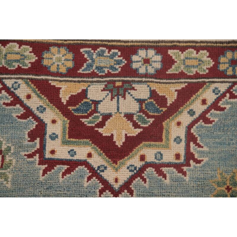 Light Blue Traditional Kazak Area Rug Hand-Knotted Wool Carpet - 6'10" x 10'0"