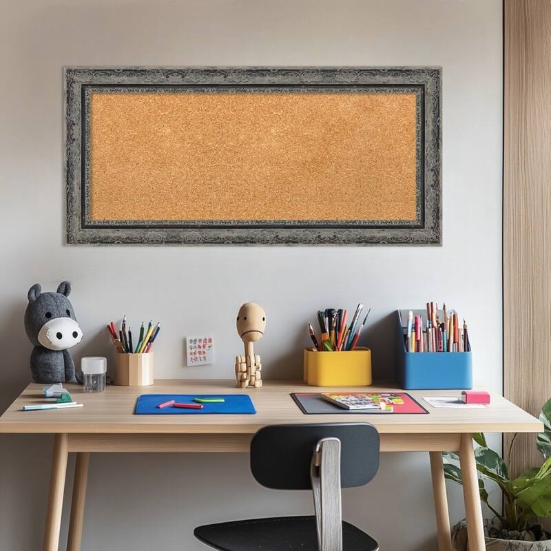 Filigree Matte Black Framed Cork Board - Bulletin Board, Organization Board, Pin Board