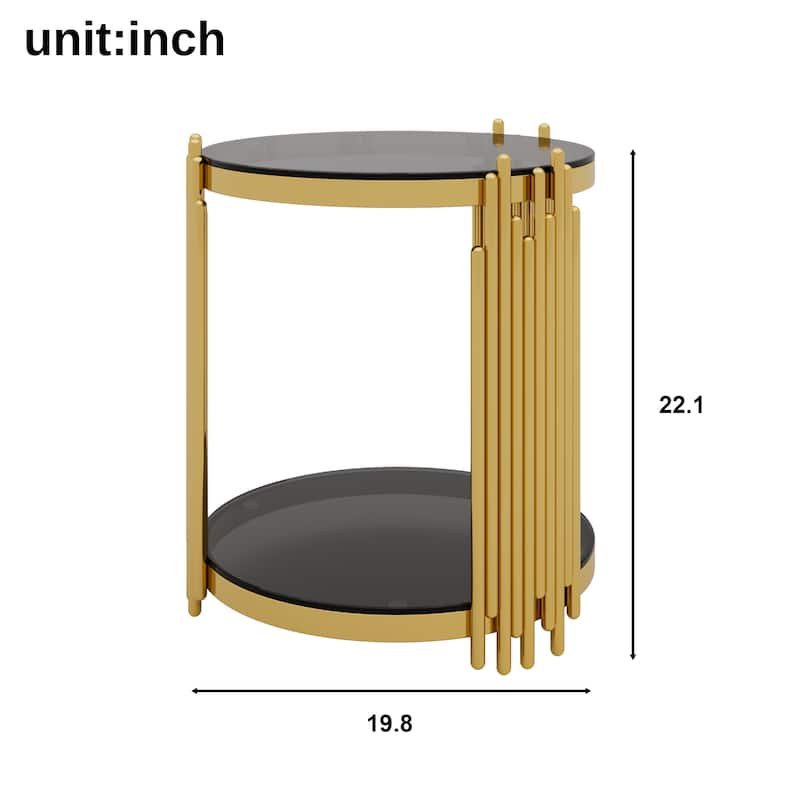 Round Gold & Glass End Table with 2-Tier Shelf and Sculptural Metal Base by Harper&Bright Designs