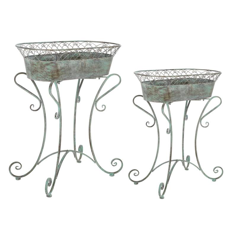 SAFAVIEH Kaya Victorian Scroll Iron Outdoor Planter Set of 2 - 28.4" W x 15.4" D x 32.7 H - 28Wx32Dx15H