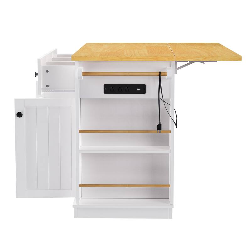 53'' x 30'' MDF Kitchen Cart with 2 Door Cabinet, Spice Rack, Drop Leaf and Towel Rack