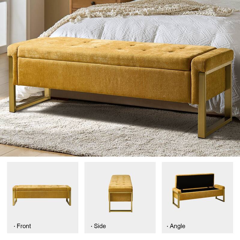 Alina Modern Upholstered Flip Top Storage Bench with Metal Legs by HULALA HOME