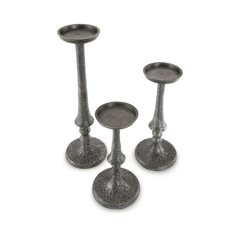 Ishika Candle Holder Set of 3, Cast Aluminium, Antique Pewter Gray Finish