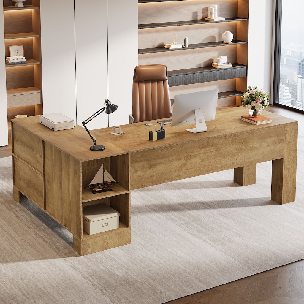 L Shaped Executive Desk with Storage Shelf