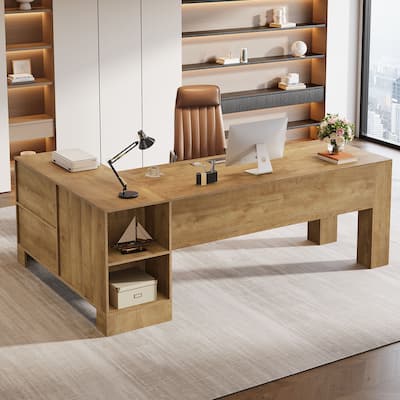 L Shaped Executive Desk with Storage Shelf