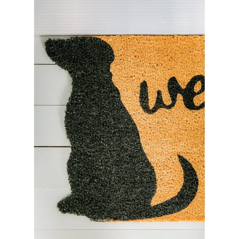 28 in. x 16 in. Dog Welcome Shaped Coir Mat