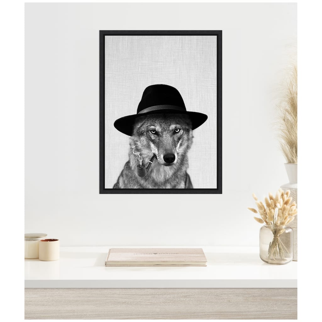 Kate and Laurel Sylvie Minimalist Wolf Woody Hutson Framed Canvas by Simon Te of Tai Prints