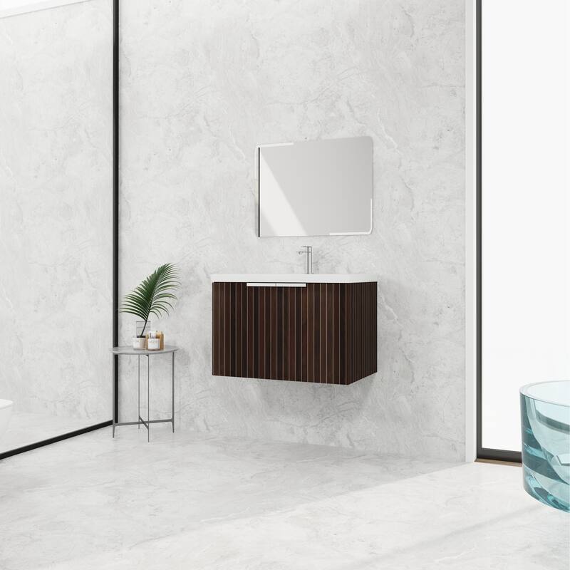 48in Bathroom Vanity with Resin Sink, Soft Close Hinges, 3 Doors, Eco-Friendly Design, Wall-Mounted Floating Cabinet