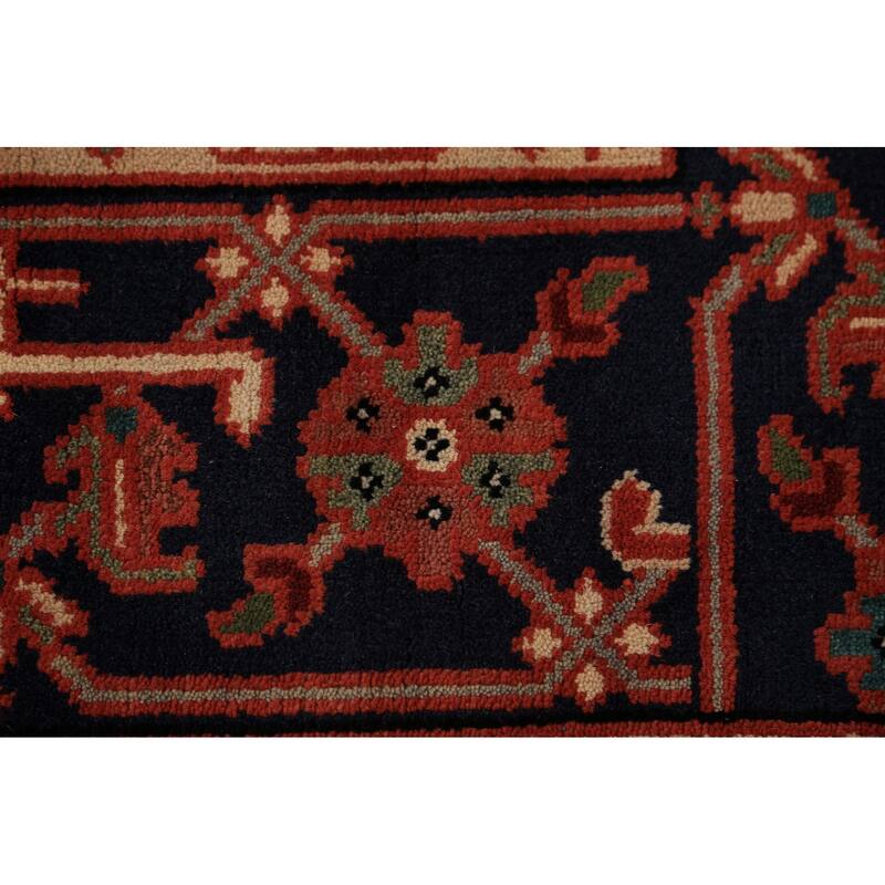 Orange Geometric Heriz Serapi Indian Area Rug Handmade Wool Carpet - 7'11"x 9'10"