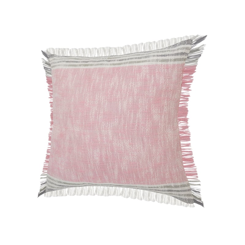 20" Pink and Gray Handmade Square Throw Pillow with Fringe