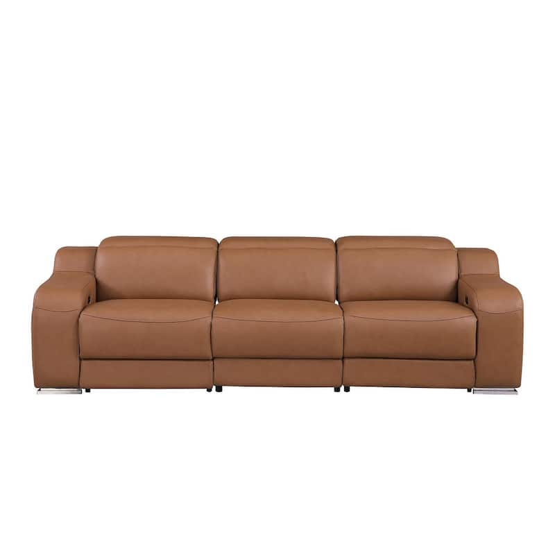 HomeRoots 103" Chestnut Italian Leather Reclining USB Sofa