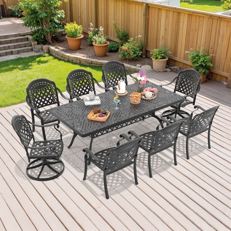 9-Piece Outdoor Dining Set with 1 Table and 8 Chairs, All-Weather Aluminum Outdoor Patio Sets