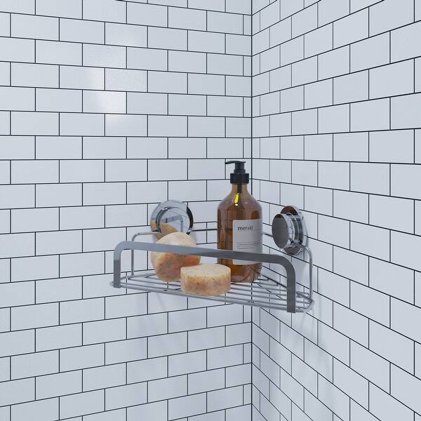 Croydex Stick 'n' Lock Adhesive No Drill Corner Shower Caddy Organizer