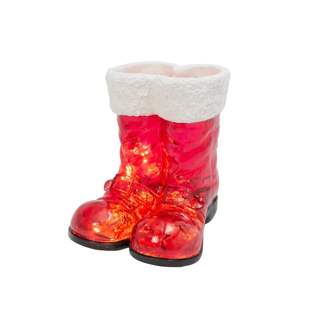 16.3 in Lighted Resin Holiday Santa Boots with Lights