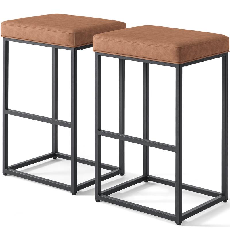 Upholstered Counter & Bar Stool with Footrest, Set of 2 - N/A