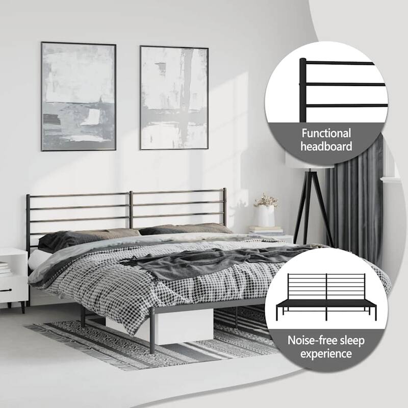 vidaXL Metal Bed Frame with Headboard, No Mattress
