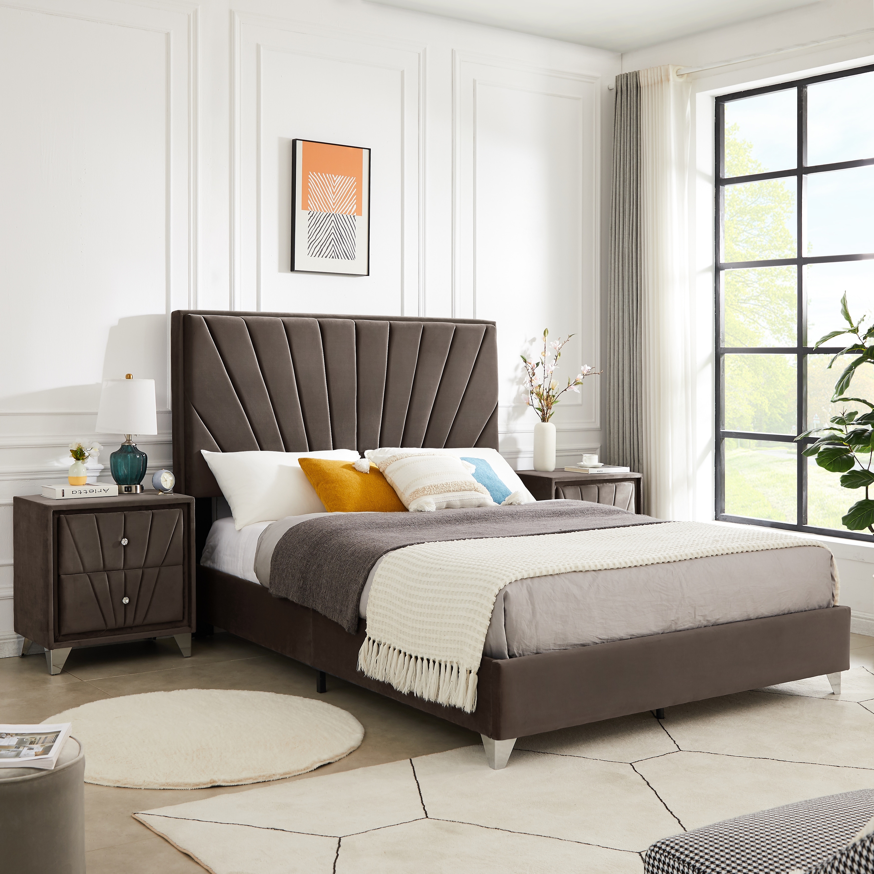 Blue Queen Bed with Velvet Upholstered Headboard - Sturdy Wood Frame - Wood  Slat Support - No Box Spring Needed - On Sale - Bed Bath & Beyond - 40195008