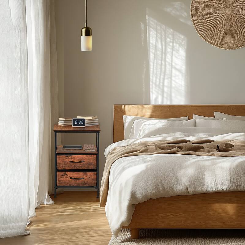 Homy Casa Industrial Nightstands Drawers, USB, Power Outlet Vintage