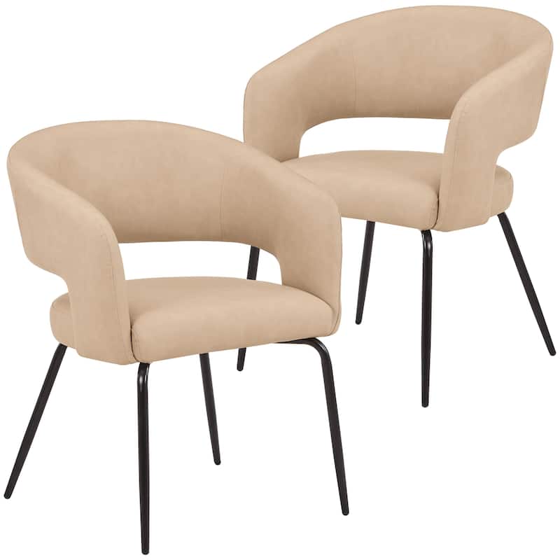 Open Back Dining Chair Upholstered in Leather or Velvet with Iron Legs Set of 2