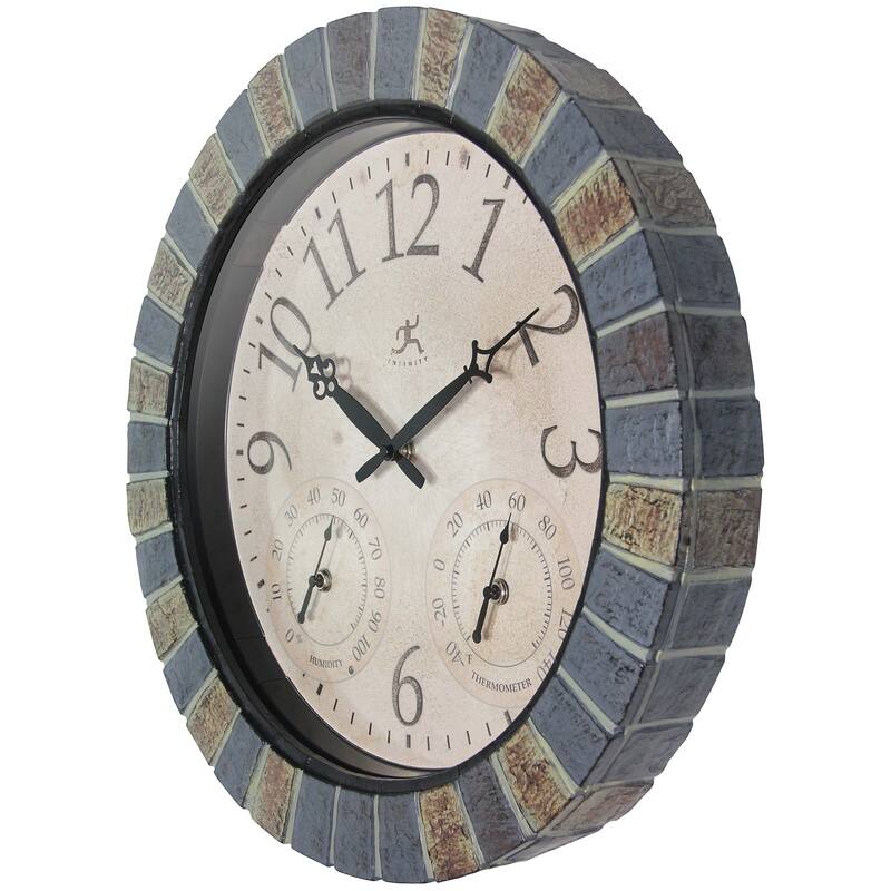 Infinity Instruments Aztec Indoor-Outdoor Wall Clock, Faux Stone, 18" - 18-Inch