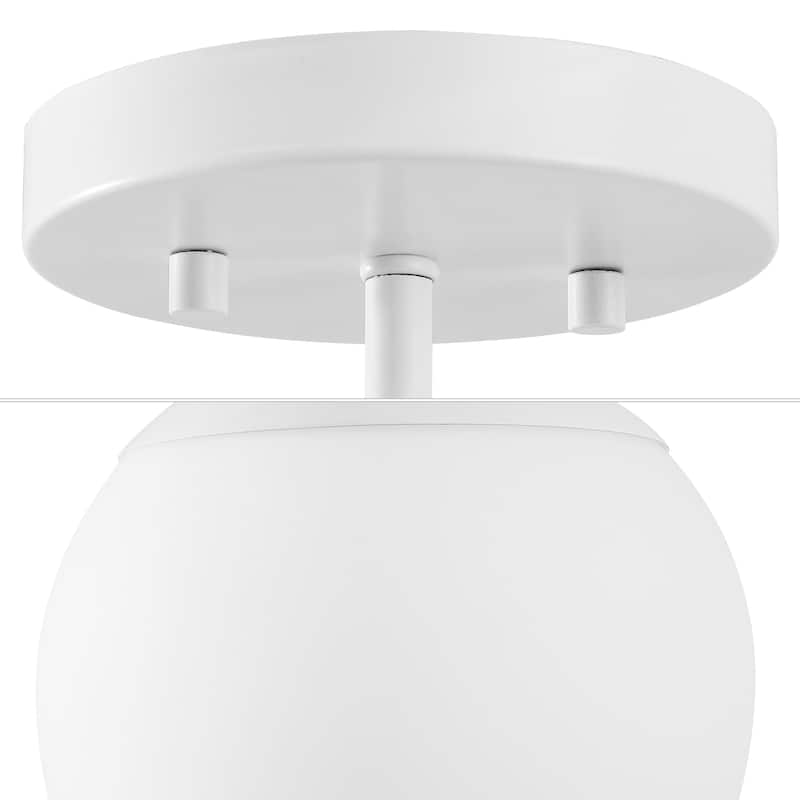 Galax Bistro 7.75" 1-Light Bohemian Farmhouse Iron/Frosted Glass LED Semi Flush Mount, Brass Gold/White by JONATHAN Y