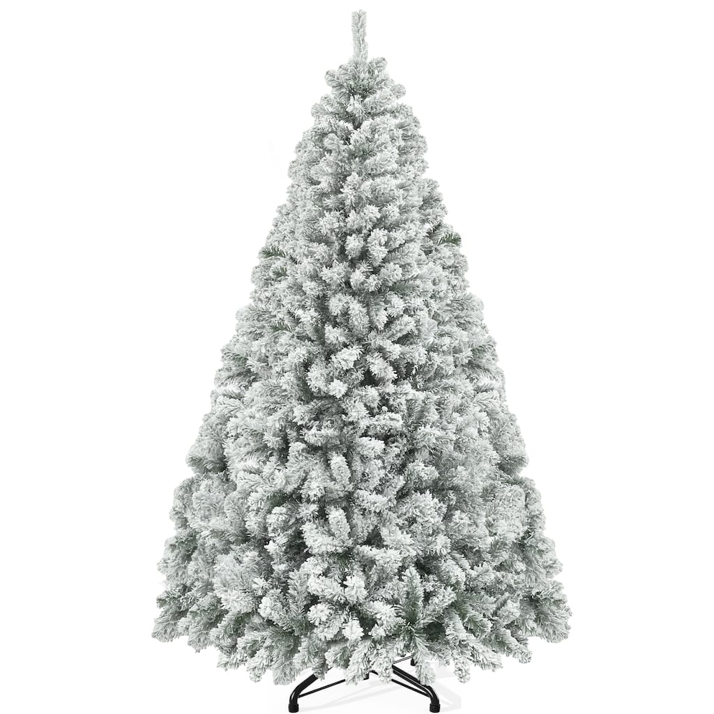 Moasis Snow Flocked Artificial Full Christmas Tree, 6ft Christmas Pine Tree with 880 Branch Tips, and Foldable Base for Home