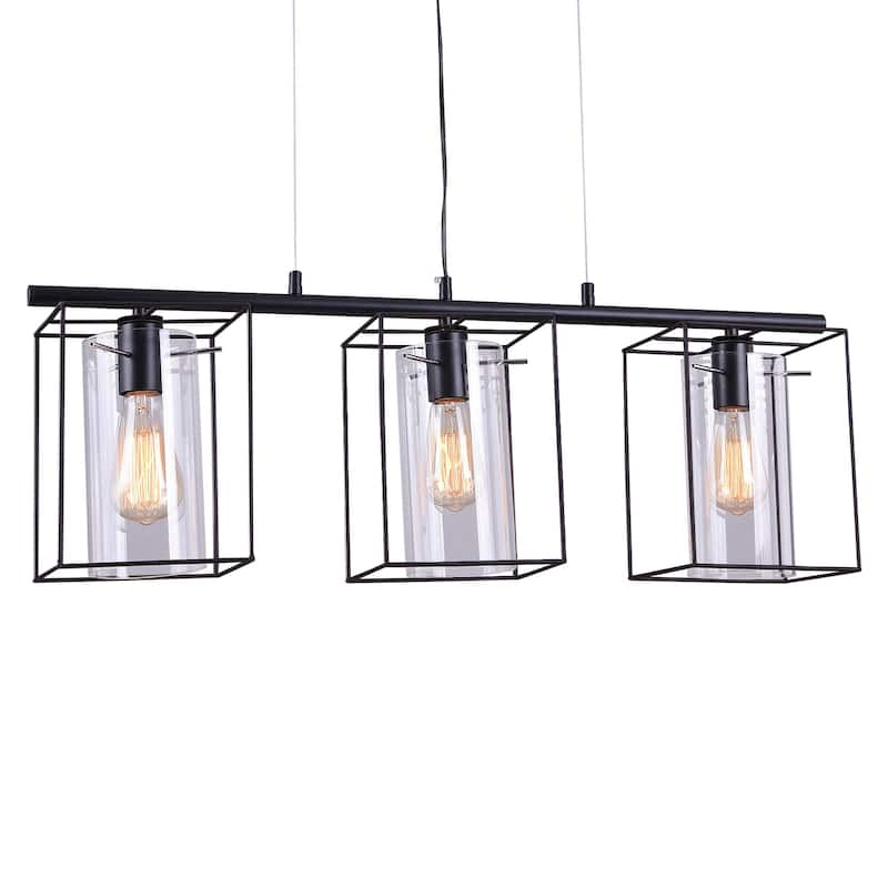 Leena Black 3-Light Linear Chandelier with Clear Cylinder Glass Shade