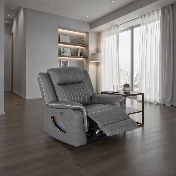 slide 2 of 36, Furniture of America Arthon Fabric Power Recliner with LED Light and USB Port Dark Grey