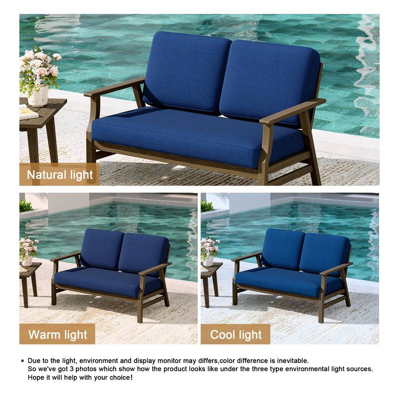 Teak Frame Outdoor Loveseat Daybed with Water-Resistant Cushions.