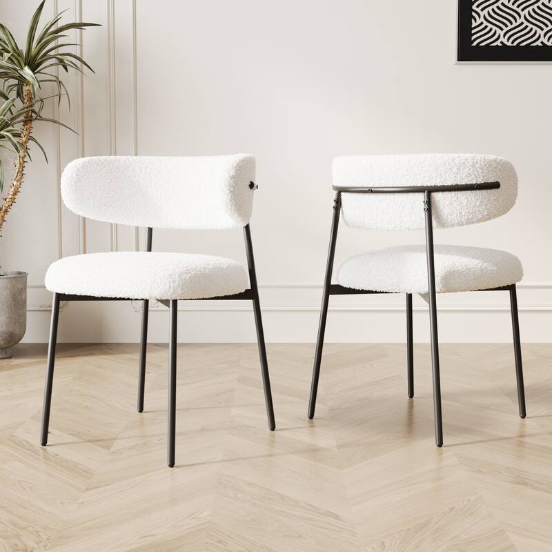 Modern Teddy Velvet 2 Piece Kitchen Dining Chair with Upholstered, Metal Legs for Dining Room Living Room Bedroom, White - White