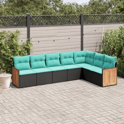 vidaXL 7 Piece Patio Sofa Set with Cushions Black Poly Rattan