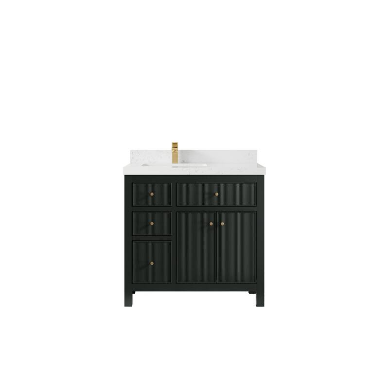 Willow Collections 36 in W x 22 in D Sonoma Left Offset Free Standing Reeded Bathroom Vanity with Countertop - 2" Empira White - Dark Forest Green