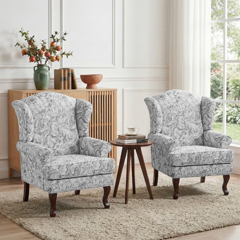 Elegant Living Room Wing Back Arm Chair Upholstered Accent Chair