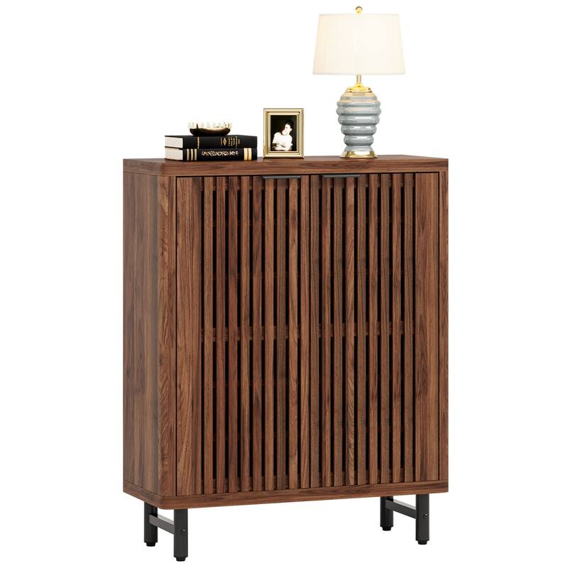 Wooden Shoe Cabinet with Shutter Doors, Adjustable Shelves Large Hidden Storage Organizer Rack for Entryway Hallway