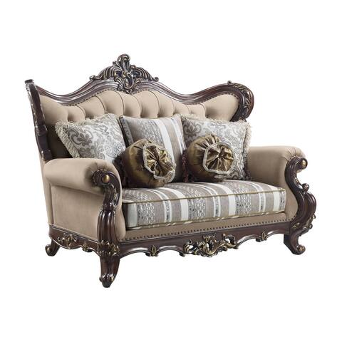 ACME Ragnar Loveseat with 5 Pillows in Light Brown and Cherry